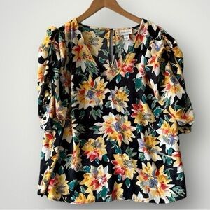 Ava & Viv Floral Blouse - Black, Yellow, Green